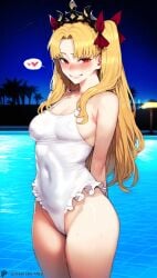 1-a_dot 1girls ai_generated ankles ass ass_focus back beack big_ass big_breasts big_butt bikini blonde_female blonde_hair blush blushing_at_viewer breasts earrings ereshkigal_(fate) fate/grand_order fate_(series) feet female female_focus female_only girl_only hair_ornament hair_ribbon huge_ass large_ass large_breasts long_hair looking_at_viewer painted_nails painted_toenails red_eyes sandals sea shoulders squatting swimsuit thick_thighs thighs twintails