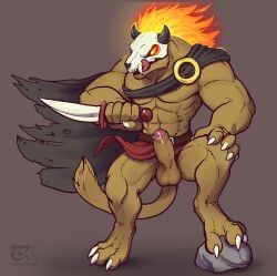 anthro balls bara barazoku boner cape dagger erection forsburn furry hyena loincloth male male_only muscles muscular penis rivals_of_aether skull skull_mask solo solo_male thesecretcave