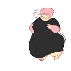 anthro audino big_belly big_butt big_hips clothed fat futanari huge_ass huge_breasts huge_cock hyper_penis obese pokemon soft_penis speech_bubble translucent_clothing