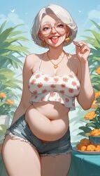 ai_generated chubby chubby_female elderly_female gilf glasses grandmother granny happy housewife mature_female tongue tongue_out