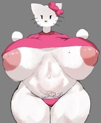 adawndraws anthro areola areola_slip areolae areolae_slip big_breasts big_thighs breasts_out breasts_out_of_clothes front_view hello_kitty hello_kitty_(character) hello_kitty_(series) huge_breasts huge_thighs kitty_white nipples panties partially_clothed pubic_hair pubic_hair_peek sanrio solo solo_female stomach tummy voluptuous voluptuous_female