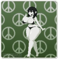 bikini black_hair breast_expansion creepette_(sleeplesscreeper) epicpotatolord huge_breasts pixel_art transparent_background white_eyes white_skin wide_hips