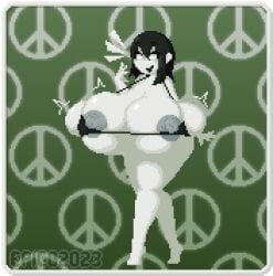 big_nipples bikini black_hair breast_expansion creepette_holloway epicpotatolord gigantic_breasts pixel_art transparent_background white_eyes white_skin wide_hips