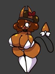 :> anthro ass_bigger_than_head big_ass big_breasts bowtie breasts_bigger_than_head brown_body brown_hair chocolate coco_(dj_arts) collar dj_arts horns huge_ass huge_breasts oc original_character scar skimpy skimpy_clothes tail white_clothing white_eyes