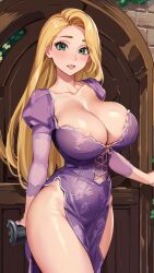 1girls ai_generated big_eyes blonde blonde_female blonde_hair busty disney disney_princess female_only green_eyes hourglass_figure huge_eyes long_hair princess rapunzel royalty tagme tangled thighs top_heavy