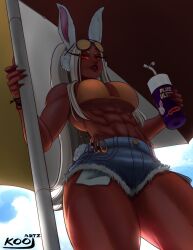 1girls abs ass big_ass big_breasts bikini breasts dark-skinned_female dark_skin eyewear_on_head kooj_artz large_breasts looking_over_eyewear looking_over_glasses miruko my_hero_academia rumi_usagiyama sunglasses sunglasses_on_head swimsuit tagme thick_thighs tinted_eyewear white_hair