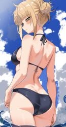 1girl 1girls beach bikini blonde_female blonde_hair blonde_hair_female blush female female_focus female_only girl himiko_toga human light-skinned_female light_skin looking_at_viewer looking_back my_hero_academia sky solo solo_female tagme toga_himiko viewed_from_behind viewed_from_below yellow_eyes zd_(pixiv6210083)