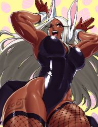 1girls abs ass big_ass big_breasts breasts bunnysuit dark-skinned_female dark_skin kooj_artz large_breasts latex miruko my_hero_academia rumi_usagiyama tagme thick_thighs tinted_eyewear white_hair