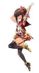 armpits brown_hair golden_eyes golden_shoes idol little_girl tan_skin