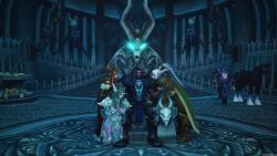 1boy 1male 3girls alexstrasza armor death_knight death_knight_(warcraft) dragonflight elf elf_ears female glowing_eyes ice kneeling male night_elf night_elf_death_knight ominant pointy_ears throne tyrande_whisperwind vinesenia world_of_warcraft