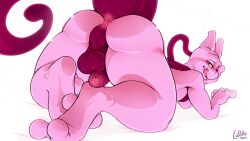 2_toes 3_fingers absurd_res absurd_resolution anthro anus balls big_butt feet feline flaccid foreskin game_freak generation_1_pokemon genitals head_on_hand hi_res highres humanoid_genitalia humanoid_penis lapatte legendary_pokémon licking licking_lips long_tail looking_at_viewer looking_back_at_viewer lying male mammal mewtwo nintendo nude on_fours on_front pat_(lapatte) penis perineum pink_body pink_eyes pokemon pokemon_(species) presenting presenting_hindquarters purple_body rear_view simple_background smile solo tail_up thick_tail thick_thighs toes tongue_out top-down_bottom-up two_tone_body white_background