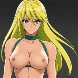 ai_generated black_background blonde_hair breasts dark_background f-zero green_eyes green_neckwear jane_b_christie long_hair naked naked_female neckwear nintendo nipples solo solo_female