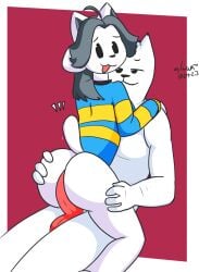 1girl 1girls 2d 2d_(artwork) 2d_artwork animal_genitalia annoying_dog_(undertale) color female furry simple_background straight tagme temmie temmie_(undertale) toby_fox uncensored_penis undertale undertale_(series)