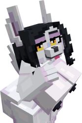 3d big_ass big_breasts black_nipples cubic_body cubic_breasts furry furry_female minecraft naked officer_pai_(miso_souperstar) solo_female tongue_out white_fur yellow_eyes