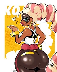 1girls arms_(game) ass ass_focus big_ass big_butt blue_eyes bubble_ass bubble_butt dark-skinned_female dark_skin earrings female female_only heart legendofnerd lipstick looking_at_viewer looking_back nintendo solo thick_ass thick_thighs twintelle white_hair