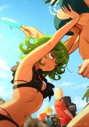 2024 2boys 2girls angry anime beach big_breasts bikini bikini_bottom bikini_top blush breast_envy breast_grab car_battery esper_sisters fat_breasts female fubuki_(one-punch_man) genos green_eyes green_hair khyleri large_breasts male multiple_boys multiple_girls one-punch_man popsicle pout saitama small_breasts sumo_wrestling taller_girl tatsumaki yuri