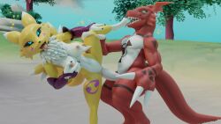 1boy 1boy1girl 1girls 3d 3d_(artwork) big_breasts big_penis blender blender_(software) digimon feet furry furry_female furry_male furry_only guilmon hi_res holding_breast holding_leg licking licking_feet monster one_leg_up outdoors outside renamon renamon_(seriouswolf) rolling_eyes sideways stretched_pussy stretching tongue tongue_out vagina vaginal_penetration vaginal_sex