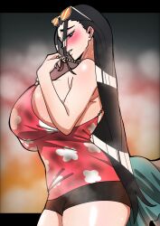 big_breasts female female_only fully_clothed green_bean nico_robin one_piece post-timeskip sideboob sundress sweat