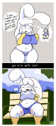 bbw bunsandnoble comic dialogue furry holding_clothing lagomorph_humanoid long_hair milf panties phoebe_(bunsandnoble) shorts sore spread_legs sweat sweatdrop thick_thighs tight_clothing tummy voluptuous