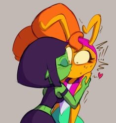 alfred0sauce alien alien_girl female green_skin hands_up_(joel_g) joel_g kiss kissing lesbian margo_(joel_g) orange_hair orange_skin purple_hair tagme ula_(joel_g) yuri