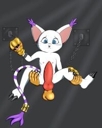 3_fingers 3_fingers_gloves 3_toes 4:5 absurd_res animal_genitalia animal_penis anthro balls bandai_namco big_ears black_nose blue_eyes bodily_fluids bondage bondage bound breasts chained chains chest_tuft claws clothing cuff_(restraint) digimon digimon_(species) digital_media_(artwork) disembodied_hand disembodied_penis duo erection feet felid feline felis female female_focus fingers forced fur gatomon genitals gloves handcuffs handwear handwear_only held_up hi_res jewelry long_tail looking_scared male male/female mammal markings metal_cuffs mohrlex mostly_nude nipples nude nude_anthro penis rape restrained restraints scared scratch_mark simple_background small_breasts solo solo_focus stripes tail tears toes tuft whiskers white_body white_fur