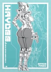 1girls 2d_(artwork) ass breasts haydee haydee_(game) high_heels hips holding_weapon large_ass large_breasts robot_girl sideboob spacemagic_(artist) text thick_ass thick_thighs thighs wide_hips