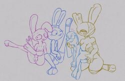 anthro april_marchand_may_(roommates) bandage beanie_(roommates) big_breasts bite biting_lip bodily_fluids bonbon_(roommates) bonnibel_(roommates) bonnie_(fnaf) breasts buckteeth eyelashes female female/female five_nights_at_freddy's five_nights_at_freddy's_2 five_nights_at_freddy's_3 genital_fluids genitals grey_background group hand_on_face heart hi_res kneeling knullox lagomorph leporid mammal masturbation nipples notched_ear nude one_eye_closed pussy pussy_juice pussy_juice_string rabbit roommates:motha rule_63 scottgames simple_background small_breasts springtrap springtrap_(fnaf) sweat sweatdrop teeth thick_thighs toy_bonnie_(fnaf) wide_hips