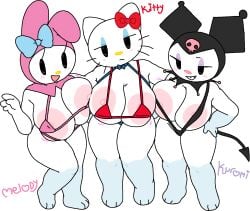 3girls adorable big_ass big_breasts big_butt bikini bow bunny cassettedream cat cute dream-cassette eyeshadow feline furry hello_kitty hello_kitty_(character) hello_kitty_(series) hoshime huge_breasts kitty_white kuromi my_melody onegai_my_melody rabbit sanrio transparent_background