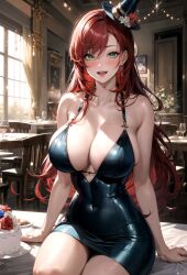 ai_generated big_breasts black_dress black_lace cake creationslevi dress girl redhead tagme