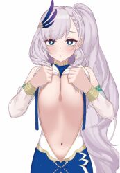 1girls 2023 animated areola belly big_areola blush bouncing_breasts closed_mouth eka_kinoko female female_only grey_hair hololive hololive_indonesia hololive_indonesia_holoro long_hair looking_at_viewer navel nipples no_bra pavolia_reine shirt_lift showing_breasts side_ponytail simple_background solo upper_body very_long_hair virtual_youtuber white_background