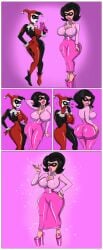 2girls ass batman_(series) big_ass big_breasts big_lips bimbo body_modification cleavage covered_nipples dc dc_comics dcau dick_grayson eye_mask female female_only gender_transformation genderswap_(mtf) harley_quinn harley_quinn_(classic) high_heels huge_ass huge_breasts hypnosis implied_transformation kittymellow large_breasts mtf_transformation multiple_girls platform_heels post_transformation robin_(dc) robin_(dick_grayson) rule_63 thick_lips thick_thighs wide_hips