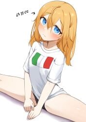 1girls black_panties blonde_hair blue_eyes daebom female female_only flat_chest italian_flag l3_33cc looking_at_viewer solo war_thunder white_shirt young