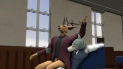 3d 3d_(artwork) 3d_animation anal animated beastars chair couch gay legoshi_(beastars) louis_(beastars) male/male male_only penetration penis riding_penis school school_uniform sex sfmbob sky sound source_filmmaker table tagme video window