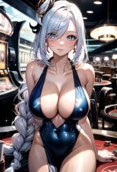 ai_generated blue_eyes blue_swimsuit casino creationslevi earrings girl silver_hair