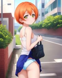 1girls ai_generated hoshizora_rin lifting_skirt looking_at_viewer looking_back love_live! orange_hair panties sebasmidi short_hair