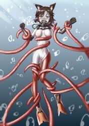 absurdres ailu_elf air_bubble bodysuit bubble cameltoe diving diving_mask diving_suit female female_focus goggles highres imaizumi_kagerou scuba scuba_gear skin_tight swimming_fins tentacle touhou underwater water wetsuit