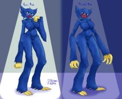 big_breasts big_lips blue_body blue_fur grabbing_breasts huggy_wuggy poppy_playtime rule_63 thick_lips thick_thighs yellow_feet yellow_hands