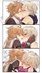 2boys aether_(genshin_impact) androgynous blonde_hair blush braid dh_vxt femboy feminine_male french_kiss french_kissing gay genshin_impact heart kissing lyney_(genshin_impact) male male_only tongue tongue_out twink white_hair yaoi