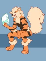 1male 2023 anthro arcanine artist_signature body_markings canine commission daddy diaper digital_media_(artwork) dilf drackypoof furry furry_only male male_only maledom nintendo orange_fur pokemon pokemon_(species) pokemon_rgby pov sfw sharp_teeth signature simple_background sitting smug soft_domination teasing teasing_viewer