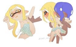 animal_humanoid anthro blush breasts cephalopod cephalopod_humanoid embarrassed female functionally_nude hinibosu hiro_(splatoon) humanoid inkling inkling_girl male male/female mask_(marking) new_agent_3_(splatoon) nintendo nipples octoling octoling_boy octopus pointy_ears pseudo_hair semi_nude shower splatoon splatoon_(series) splatoon_3 squid sweat tentacle tentacle_hair veronika_(splatoon)