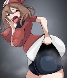 1girls anus artist_request ass ass_up big_ass bike_shorts blowjob_gesture clothed clothed_female clothing clothing_skin fellatio_gesture female female_only from_behind from_behind_position human may_(pokemon) nintendo pokemon pokemon_rse presenting_hindquarters question_mark solo solo_female spread_anus