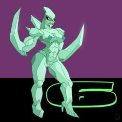 2023 alien alien_humanoid ben_10 ben_10_(classic) breasts cartoon_network clenched_teeth crystal crystal_creature crystal_humanoid diamondhead elemental_creature elemental_humanoid female front_view full-length_portrait genitals golem green_body hi_res humanoid mineral_fauna mineral_humanoid nipples not_furry nude petrosapien portrait profannytea pussy rock rock_creature rock_humanoid solo standing teeth yellow_eyes