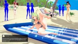 3d barefoot bathing_suit beach bikini bikini_aside breasts ceres_fauna cow_bikini cowkini crowd exhibitionism exhibitionist exposed_pussy exposing_breasts exposing_chest exposing_pussy exposing_self fondling fondling_breast footwear_removed gawr_gura hakos_baelz heart hololive hololive_english hololive_english_-advent- hololive_english_-council- hololive_english_-promise- hololive_myth koikatsu leg_up masturbating masturbating_while_watching masturbation naughty_smile nerissa_ravencroft nipples panty_around_leg panty_pull public_exposure public_masturbation public_nudity pussy pussy_rubbing rubbing_pussy sandals sandals_removed shocked shocked_expression the_devillust tweet twitter uncensored virtual_youtuber voyeurism vtuber watson_amelia