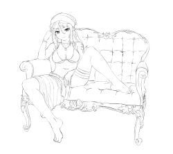 bandana bikini bracelets couch eushully gina_benvesta kuutei_senki legs_apart necklace ponytail ruby_suguri sitting_on_couch skirt tattoo tattoo_on_arm thigh_strap twirling_hair