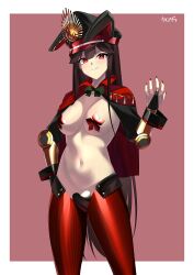 1girls black_hair breasts bunny_ears cape covered_nipples fake_animal_ears fate/grand_order fate_(series) female female_only koha-ace kurozawa_yui large_breasts long_hair looking_at_viewer military_hat oda_nobunaga_(fate) partially_nude pasties red_eyes revealing_clothes reverse_bunnysuit smile solo thighs