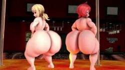 2girls 3d animated areolae arezu_(pokemon) ass ass_shake barefoot breasts completely_nude completely_nude_female crossover fairy_tail female female_only full_body huge_ass ironhawk looking_at_viewer looking_back lucy_heartfilia naked naked_female nipples nude nude_female pokemon sideboob tagme twerking twerkoff video