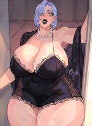 1girls black_lipstick blue_hair breasts cleavage curvy female female_only large_breasts lingerie lips lipstick looking_at_viewer mole mole_on_breast mole_under_mouth original original_character osoretic setsuna_(osoretics) short_hair solo thick_thighs thighs voluptuous wide_hips