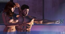 1boy 1girls 3d abs biohazard breasts chris_redfield completely_nude drinking_glass female in_water jacuzzi jessica_sherawat male muscles muscular nude nude_female pecs pectorals resident_evil resident_evil_revelations straight water