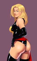 1girls ass avengers blonde_hair carol_danvers female female_only large_ass long_hair looking_at_viewer marvel marvel_comics mask_off ms._marvel ms._marvel_(carol_danvers) naughty_face sash smile snowman1940 solo superheroine