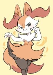 1girls 2023 anthro anthro_only anthrofied armpits black_eyes blush braixen breasts canine cute ear_tuft eyelashes female female_only fluffy_tail fox fox_ears fox_girl fox_tail furry furry_only generation_6_pokemon grey_fur half-closed_eyes hips humanoid inner_ear_fluff looking_at_viewer multicolored_body oposa orange_fur pokémon_(species) pokemon pokemon_(species) pokemon_xy simple_background sly small_breasts smug solo solo_female tail thick thick_thighs thighs white_fur wide_hips yellow_fur